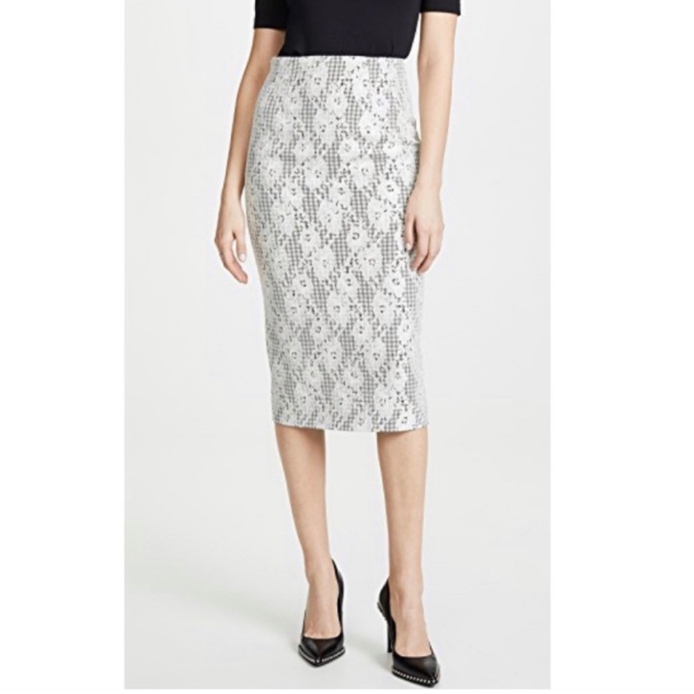 Veronica Beard Basil Gingham Lace Pencil Skirt